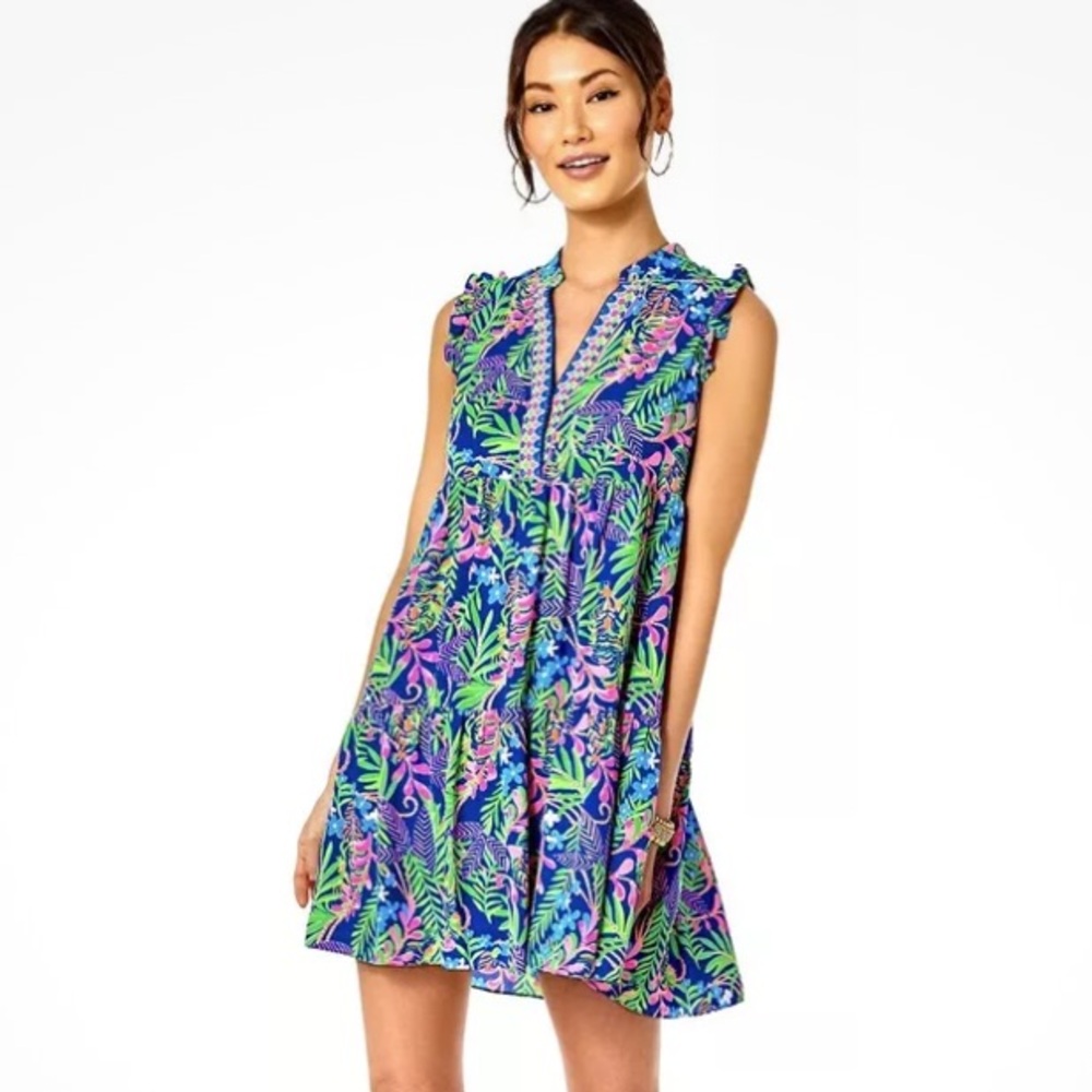 $198 Lilly Pulitzer Briela Dress XL in How You Like Me Prowl Blue SWING